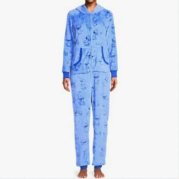 Disney Women's Size L (12/14) Stitch Character Hooded Fleece Body Suit Sleepwear - Picture 2 of 8